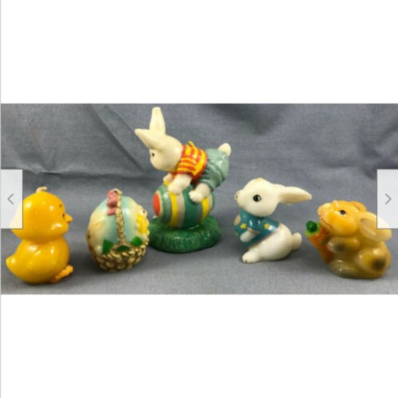 Vtg Set Hand Painted Easter Egg Wax Candles Spring Decor Bunny Chicks Duck - Picture 2 of 5